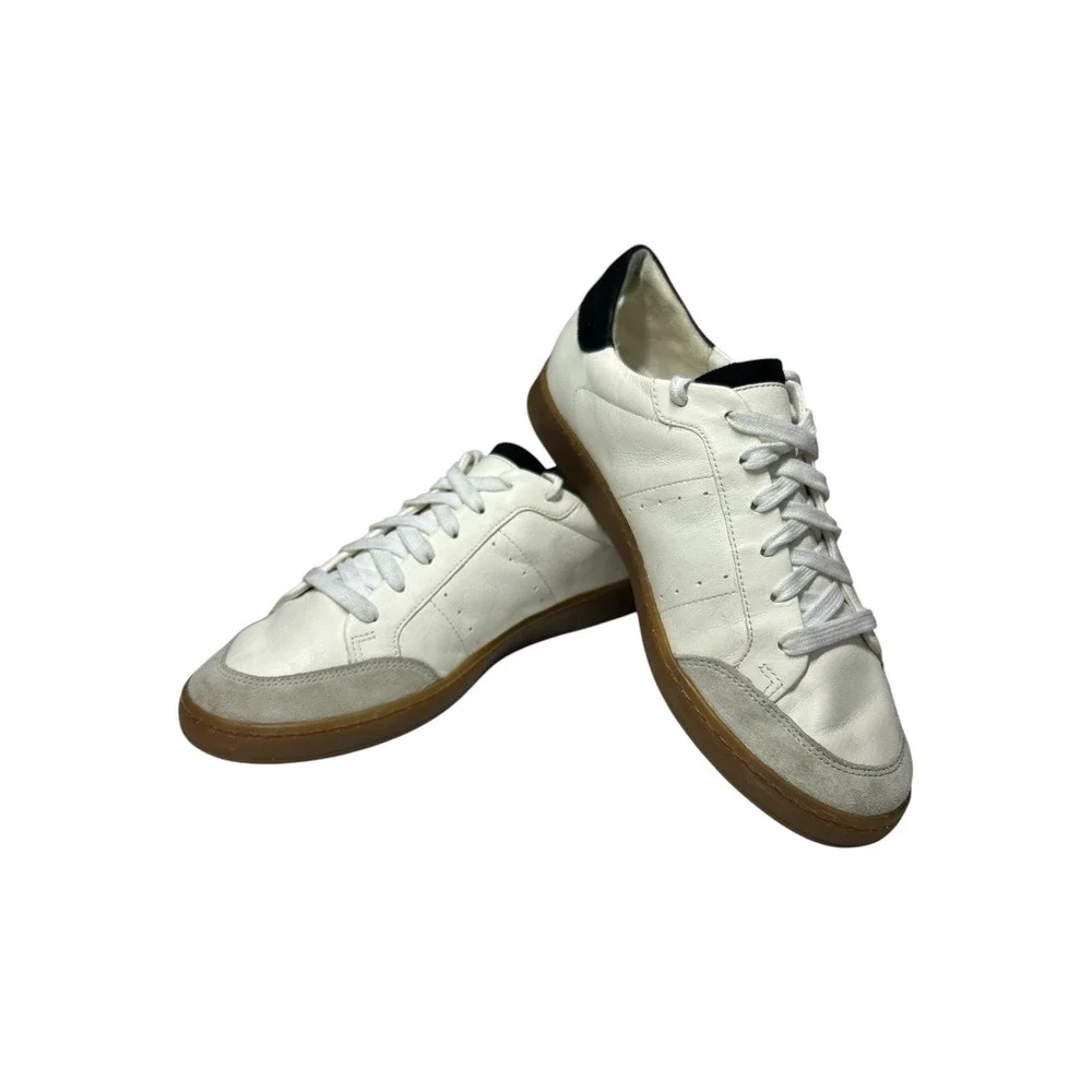 Sam Edelman josi White Leather Sneakers Black Suede Heel Gum Sole